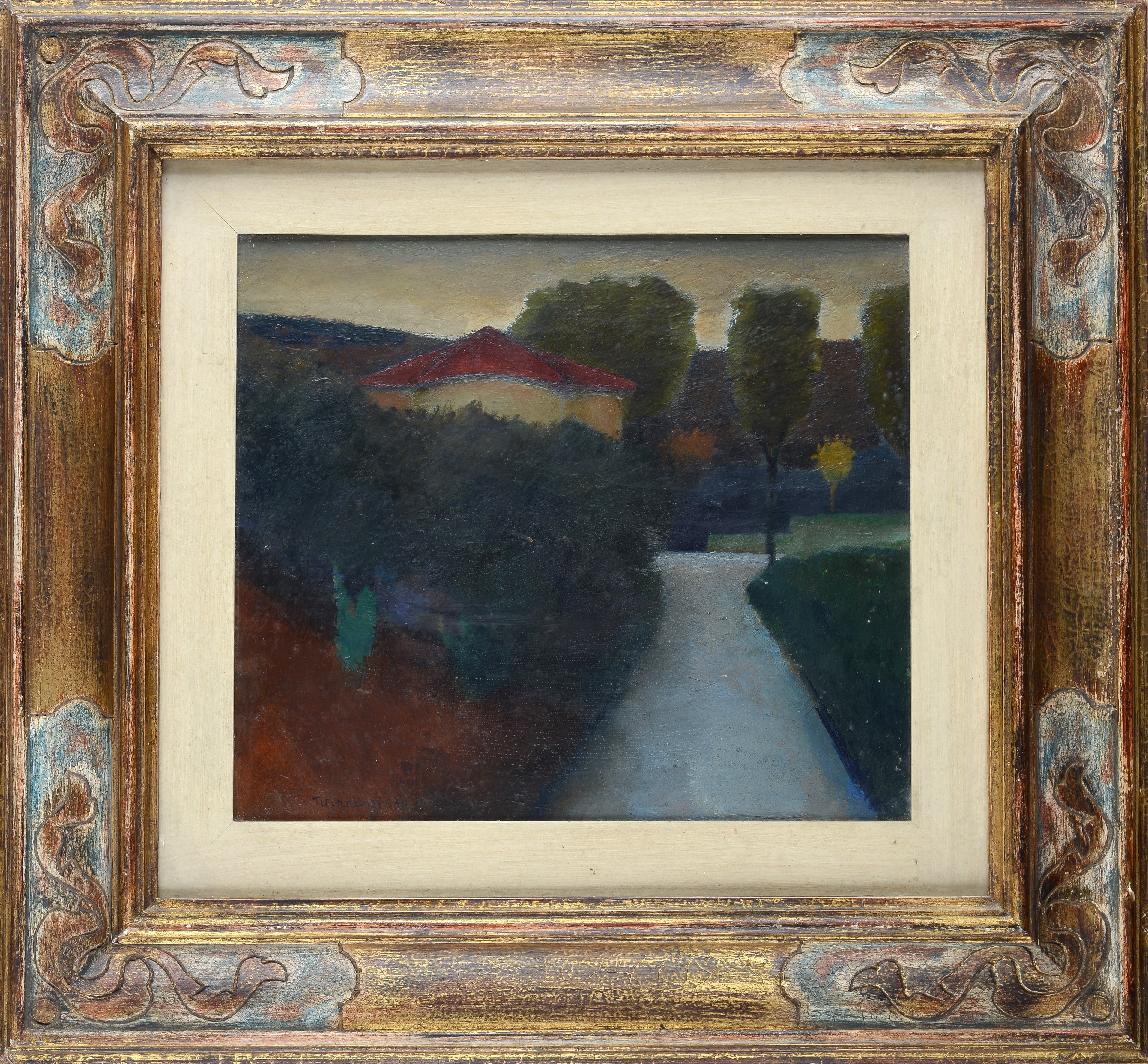 Nino Tirinnanzi - Paesaggio con case, olio su tavola