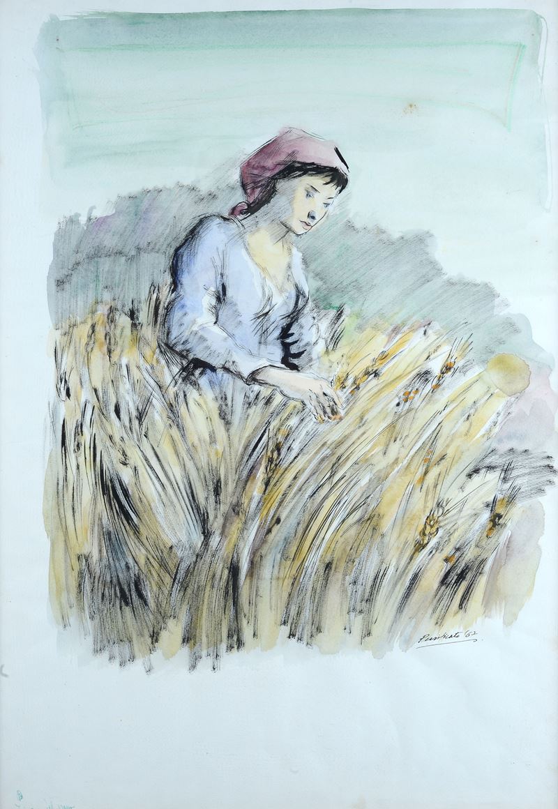 Domenico Purificato - I giorni del grano, acquerello su carta