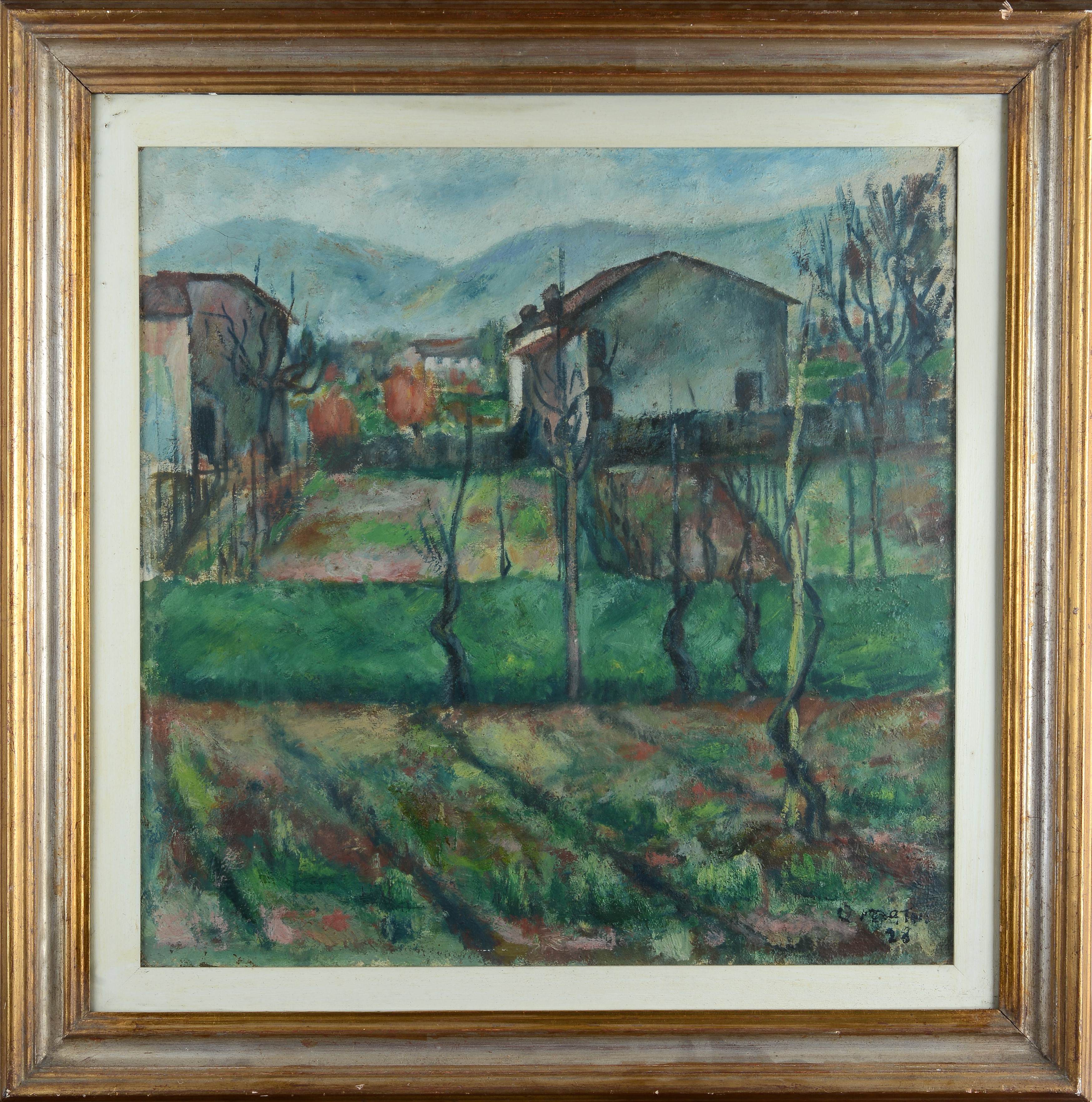 Quinto Martini - Paesaggio con case, olio su tela