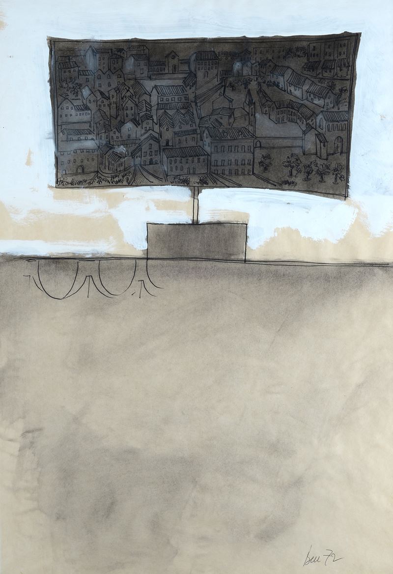 Sergio Benvenuti - La città museo, tecnica mista su carta