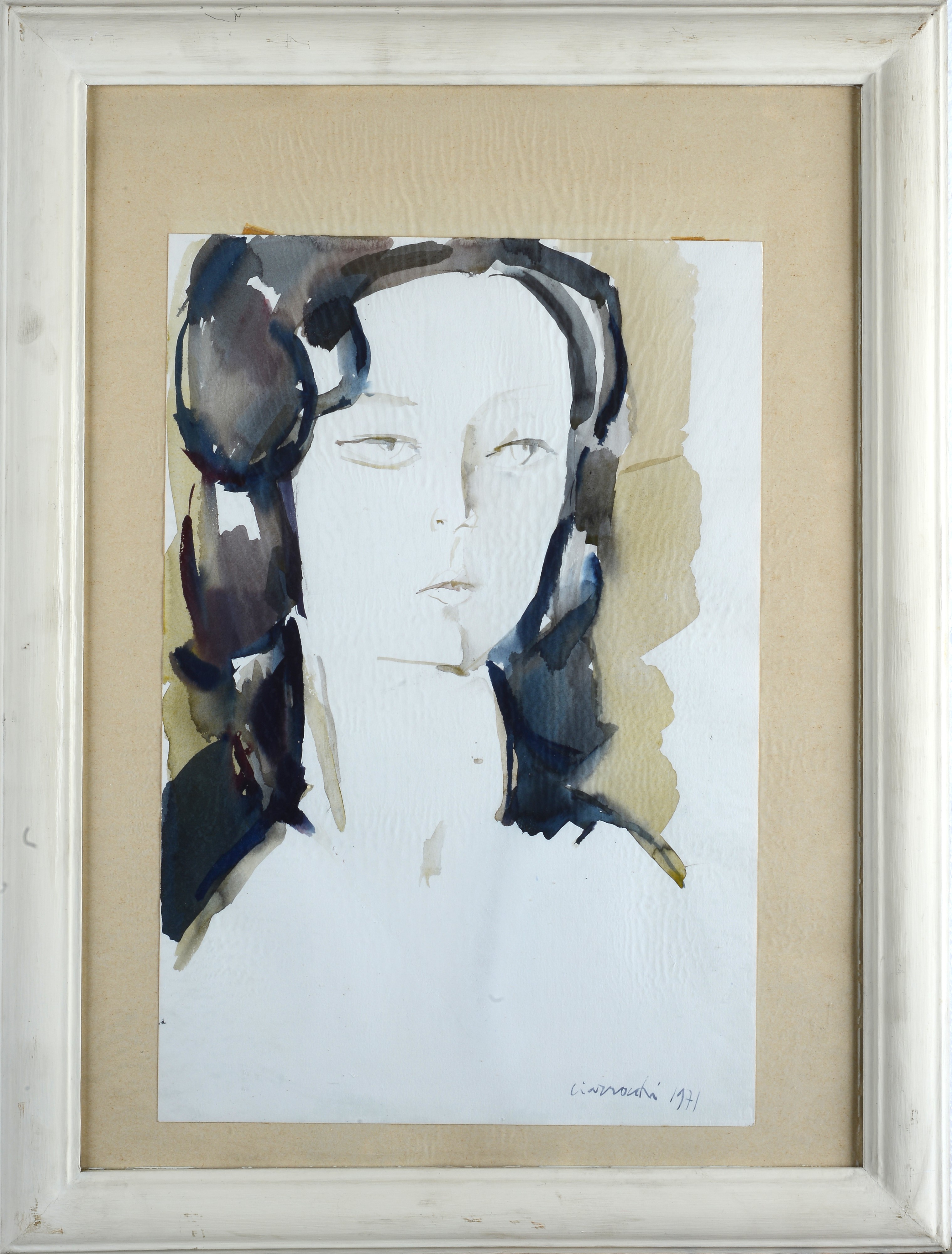 Arnoldo Ciarrocchi - Volto femminile, acquerello su carta