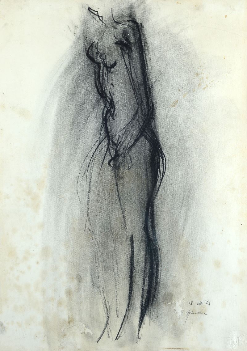 Giuseppe Ajmone - Nudo, carboncino su carta