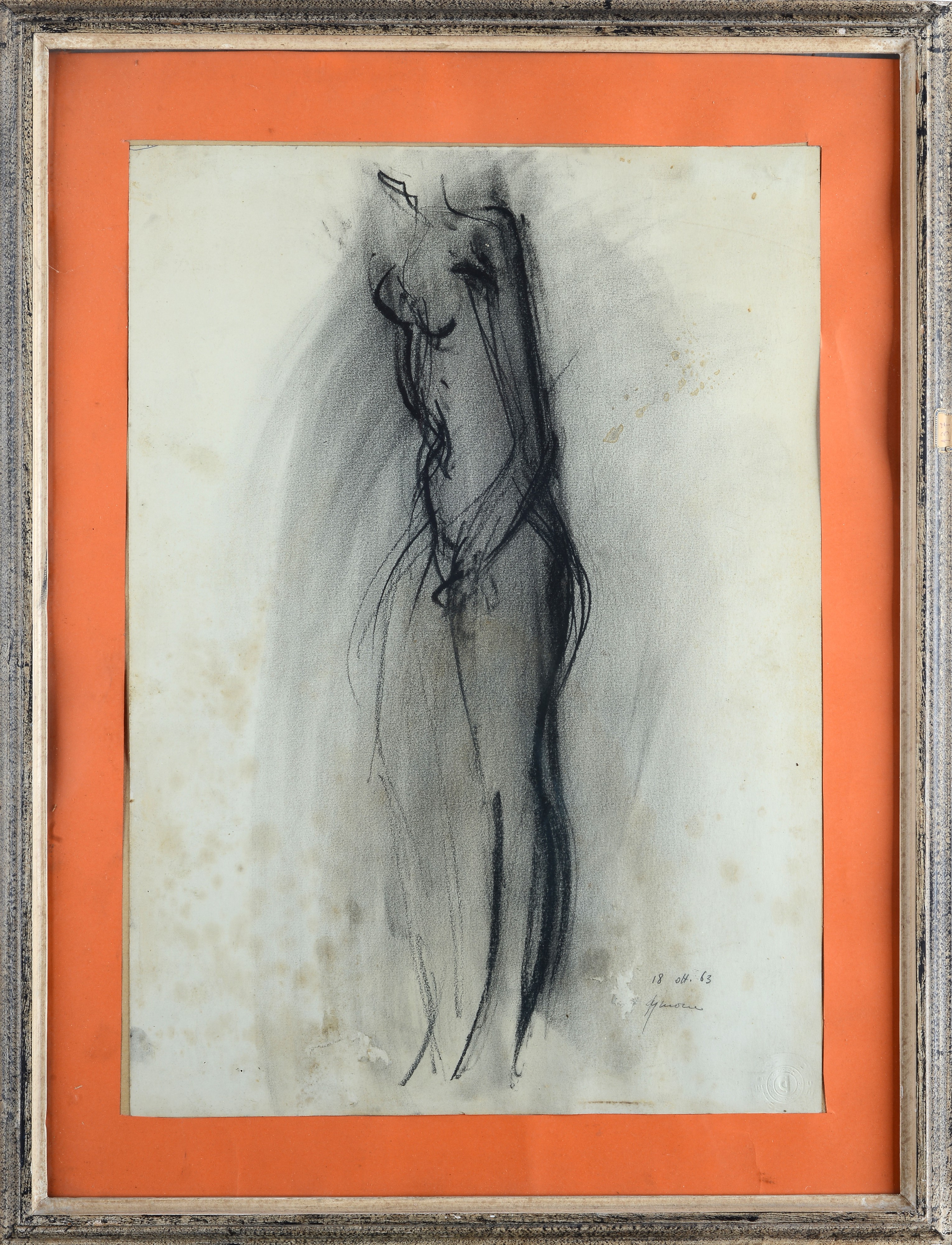 Giuseppe Ajmone - Nudo, carboncino su carta