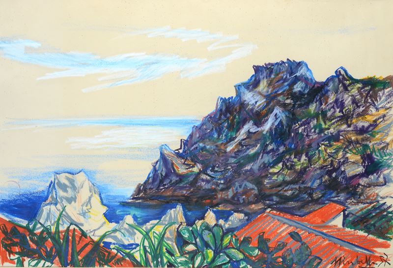 Saro Mirabella - Paesaggio marino, pastelli su carta