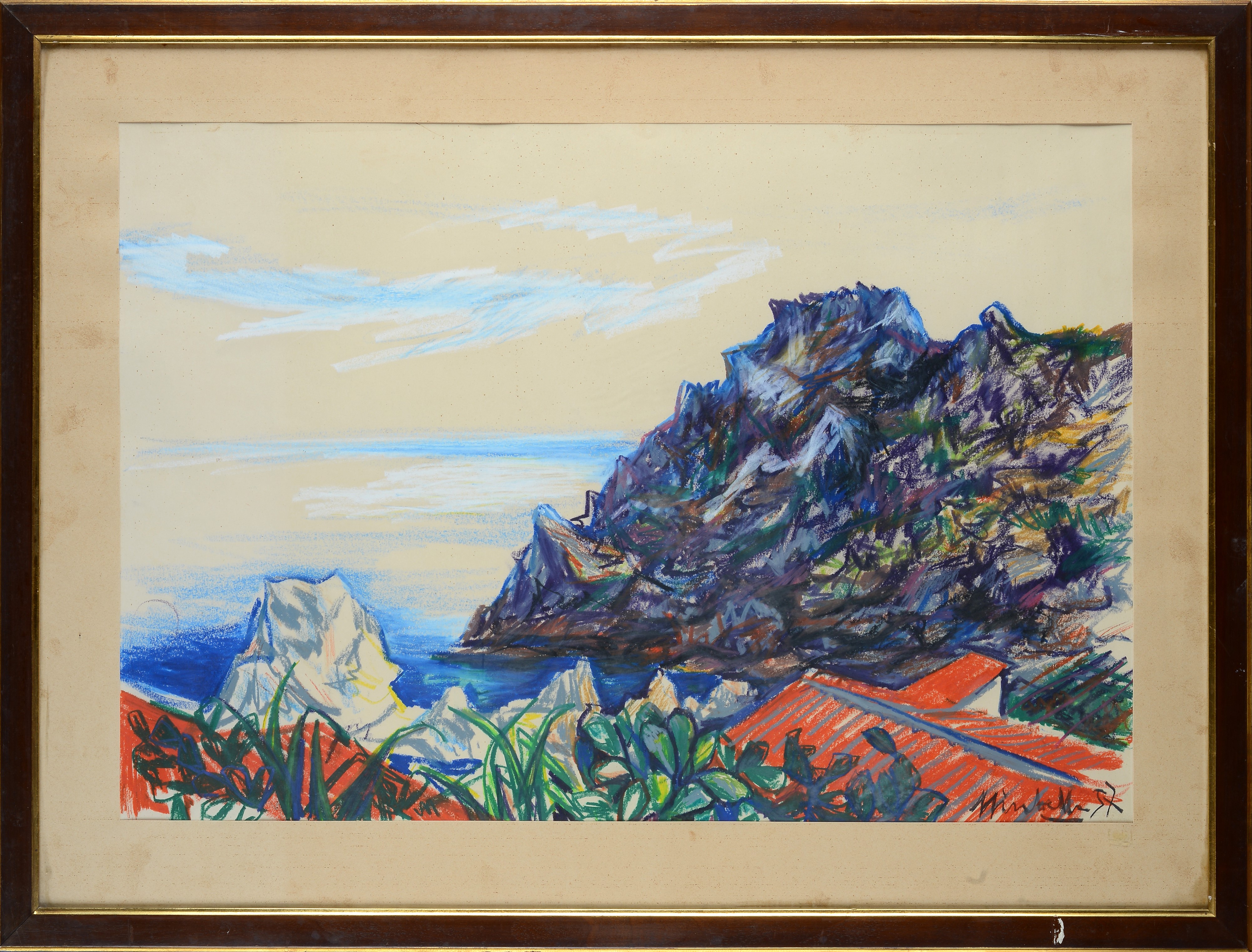 Saro Mirabella - Paesaggio marino, pastelli su carta