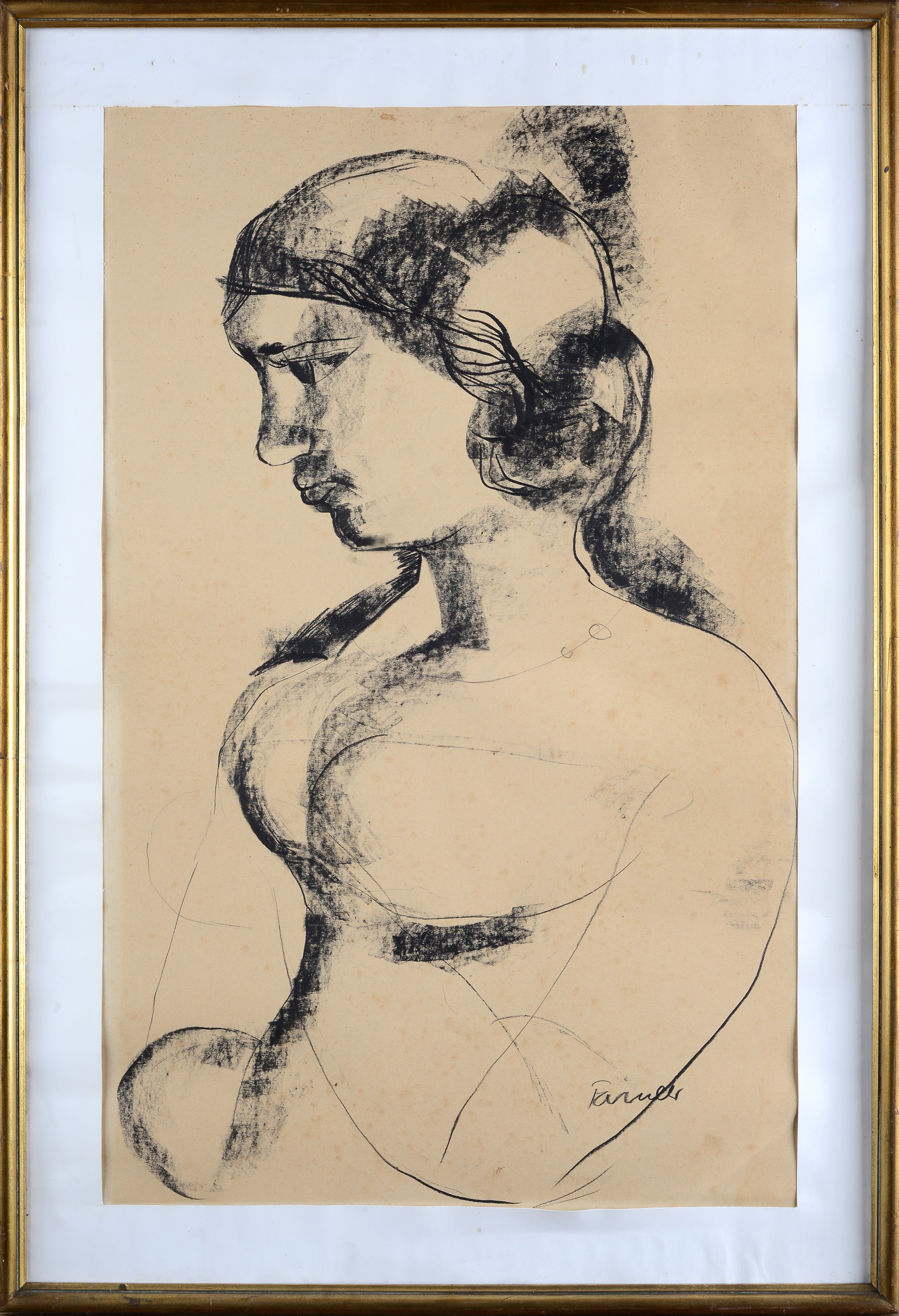 Fernando Farulli - Profilo di donna, carboncino su carta