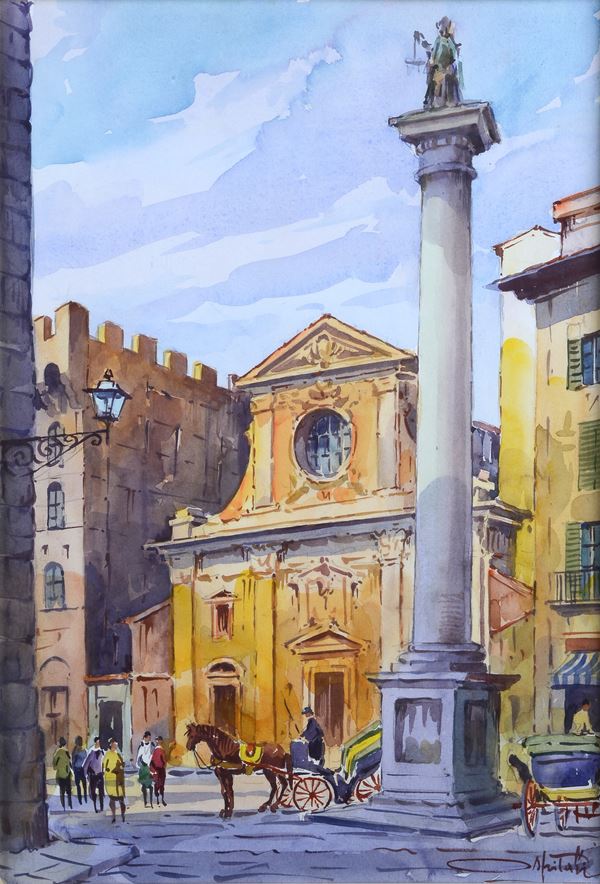 Giovanni Ospitali - Piazza con obelisco e chiesa