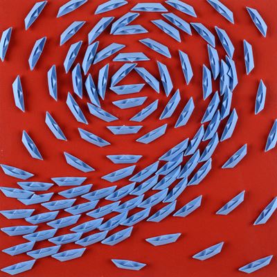 Vortex - Barche di carta su cartone telato