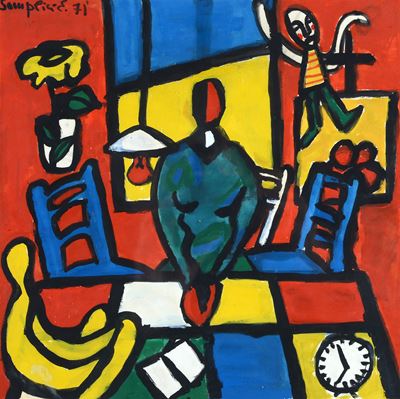 Anonimo, Composizione - Tempera su carta, cm. 30x30, 1971