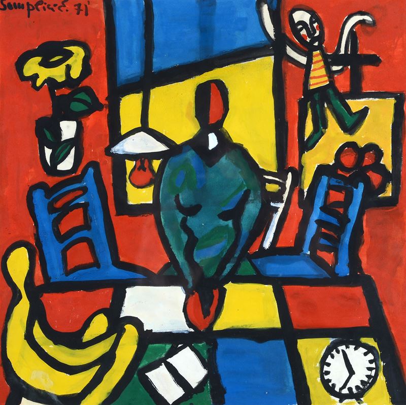 Anonimo, XX Sec. - Anonimo, Composizione - Tempera su carta, cm. 30x30, 1971