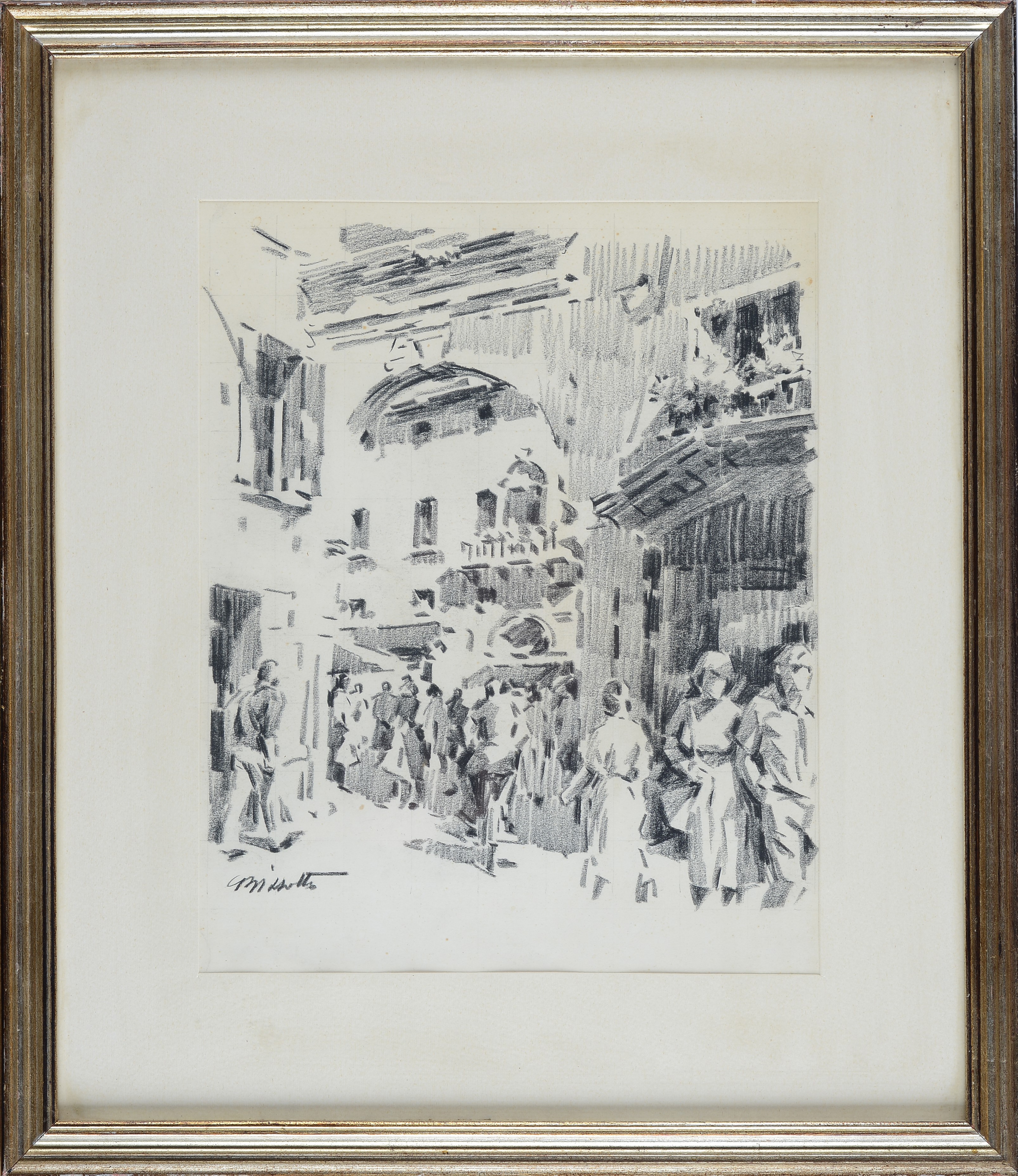 Gregorio Bizzotto - Strada cittadina, matita su carta