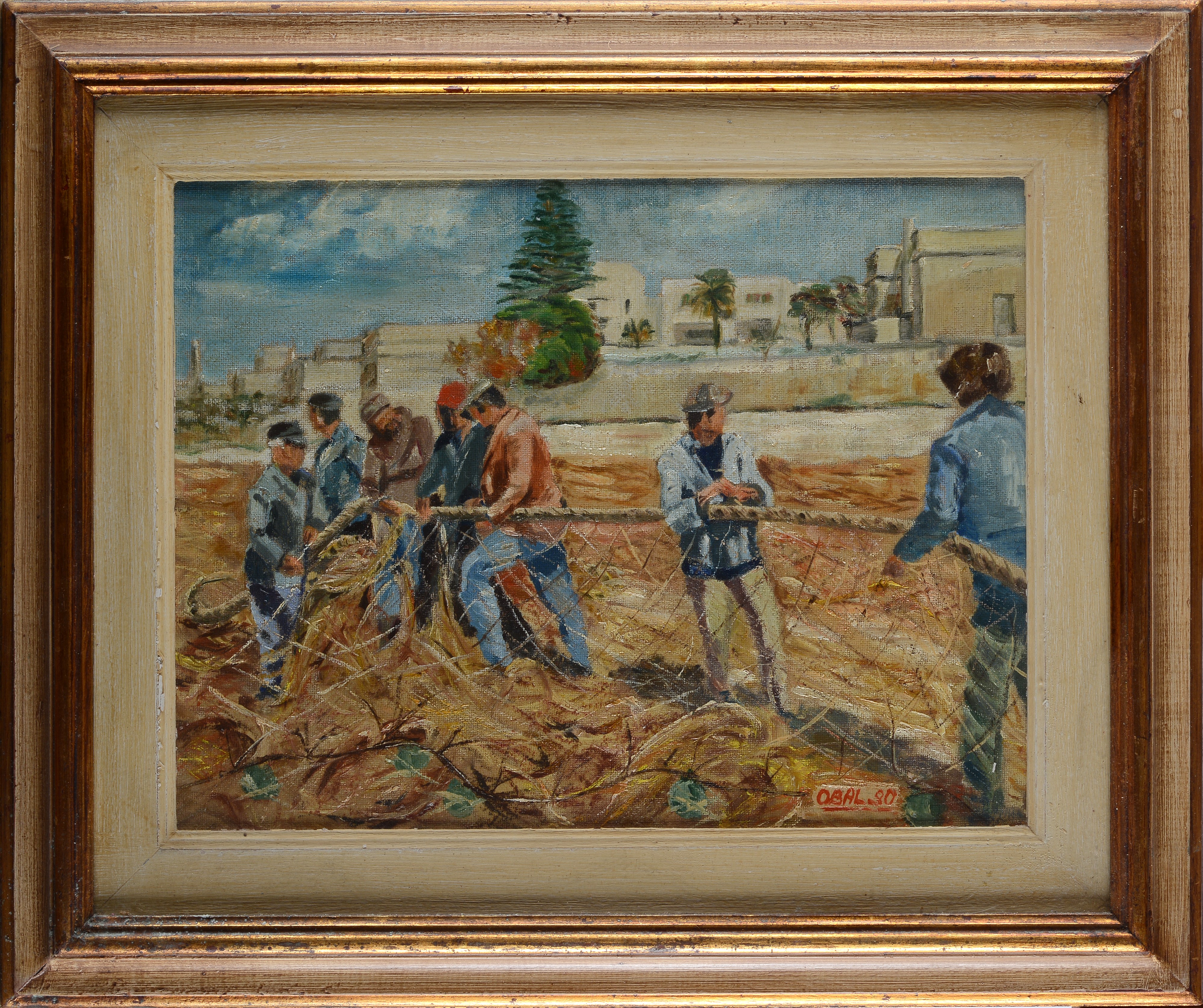 Odoardo Baldi - La tonnara, olio su tela riportata su cartone, 1980