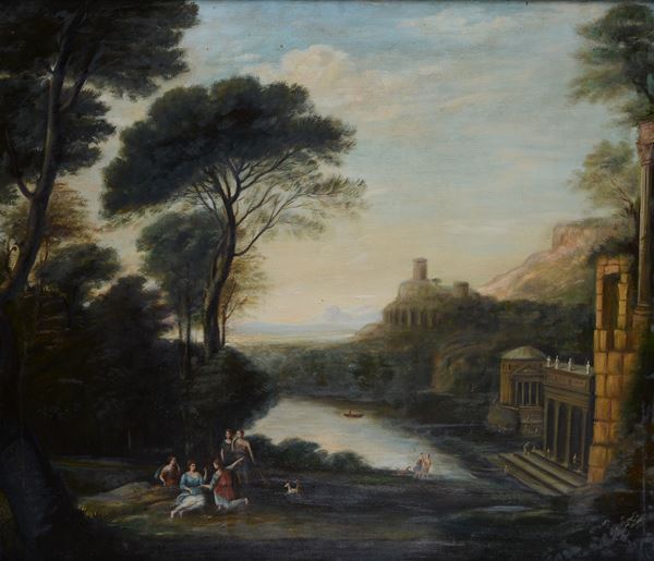 Anonimo, inizi XIX sec. - Paesaggio con figure