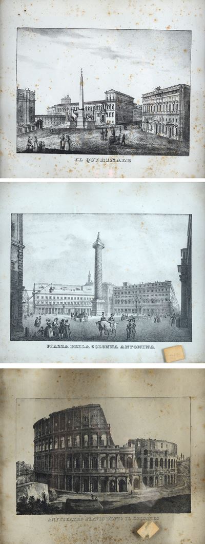 Litografie, Il Quirinale; Piazza della Colonna Antonina; Anfiteatro Flavio (detto Il Colosseo)