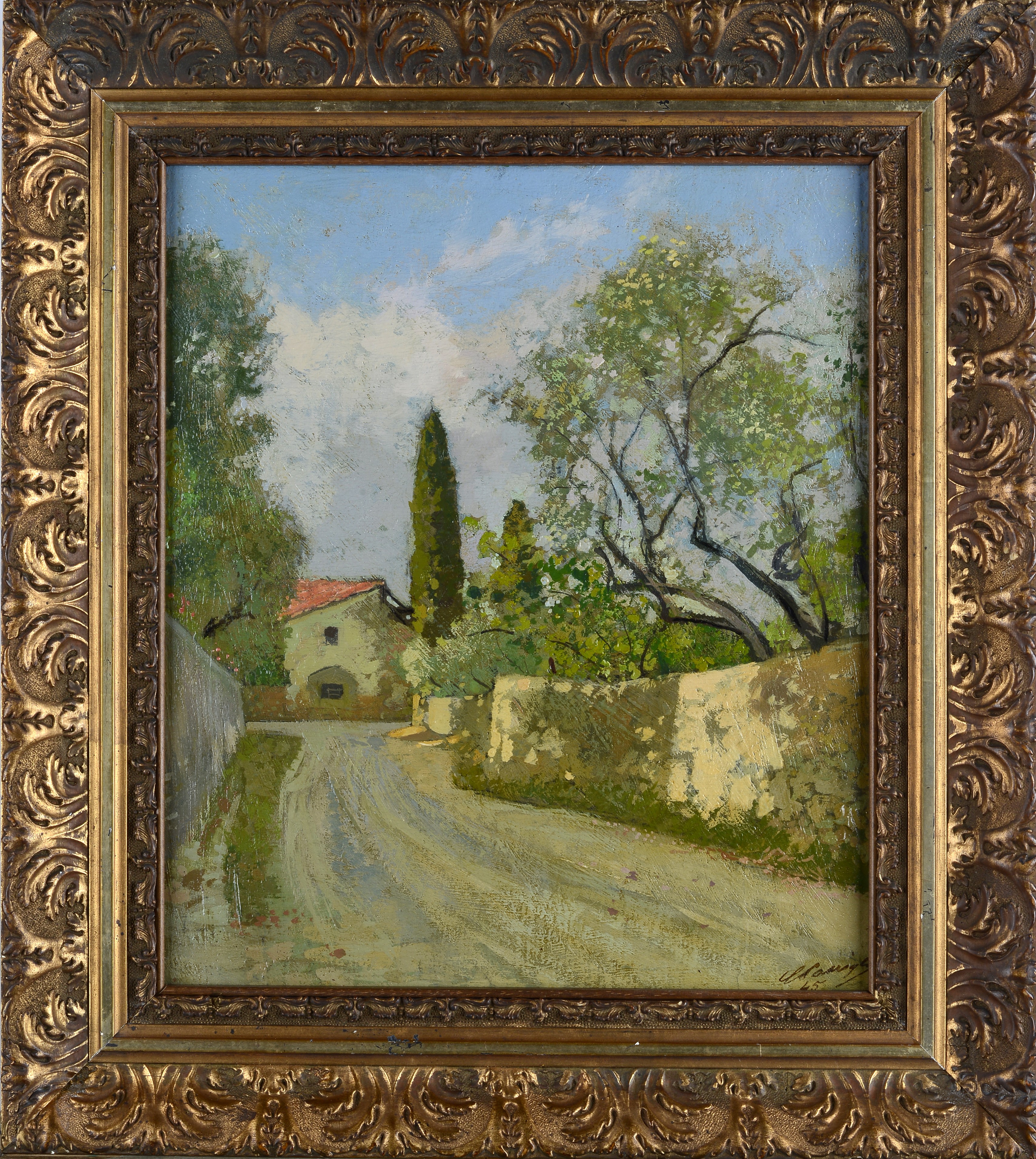 Carlo Passigli - Strada con case, olio su legno