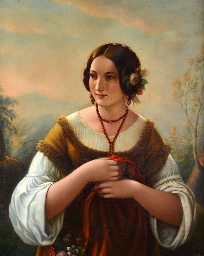 Anonimo, XIX Sec. - Anonimo, Ritratto di giovane donna, olio su tela