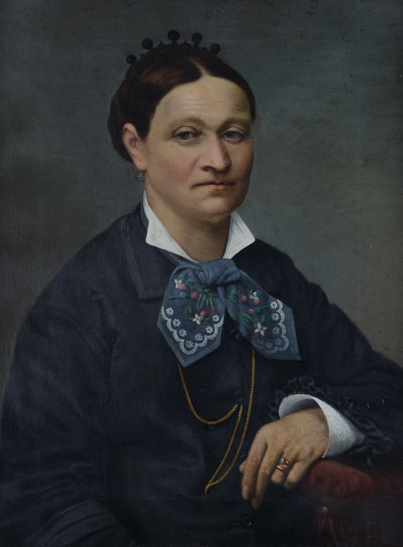 Filippo Carcano - Ritratto di signora, olio su tela (1870)