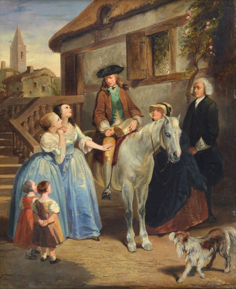 Tony Johannot - La partenza, olio su tela, 1838