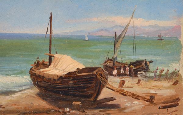 Consalvo Carelli - Barche di pescatori in secca
