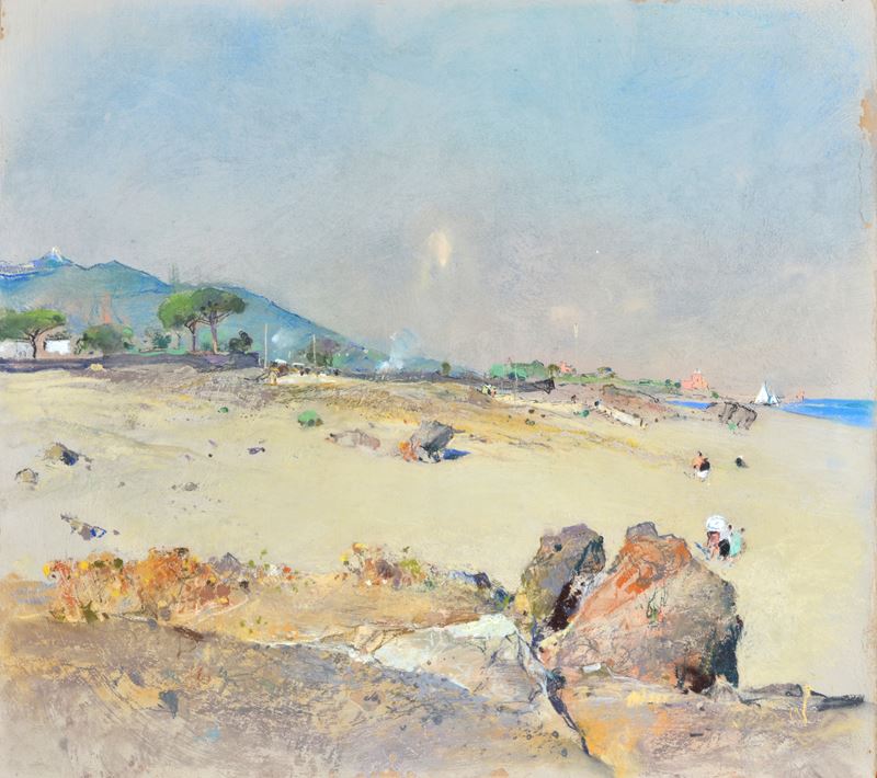 Giuseppe Casciaro - Spiaggia, pastelli su carta