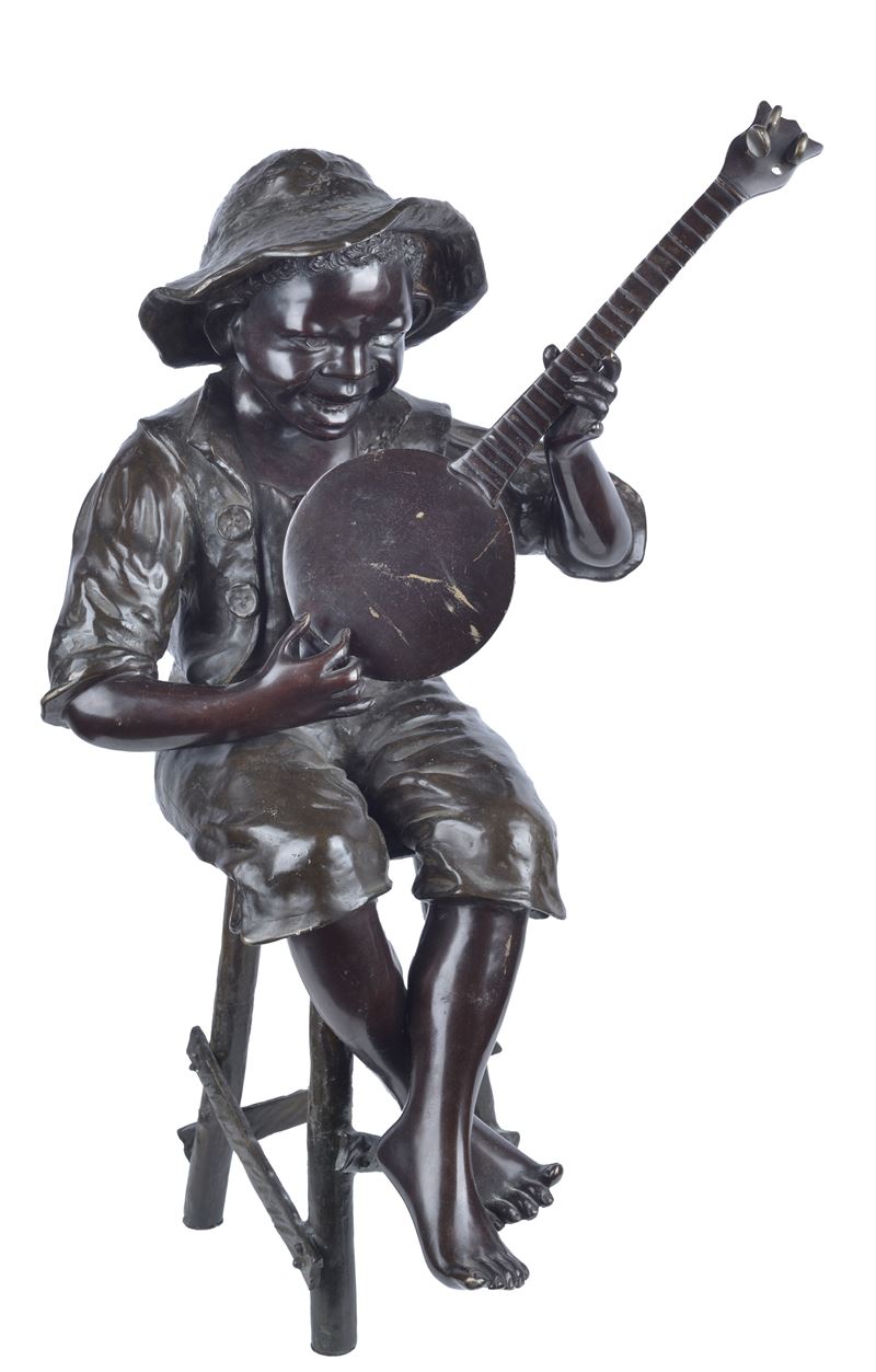 Anonimo, XIX Sec. - Anonimo, Piccolo suonatore, scultura in bronzo
